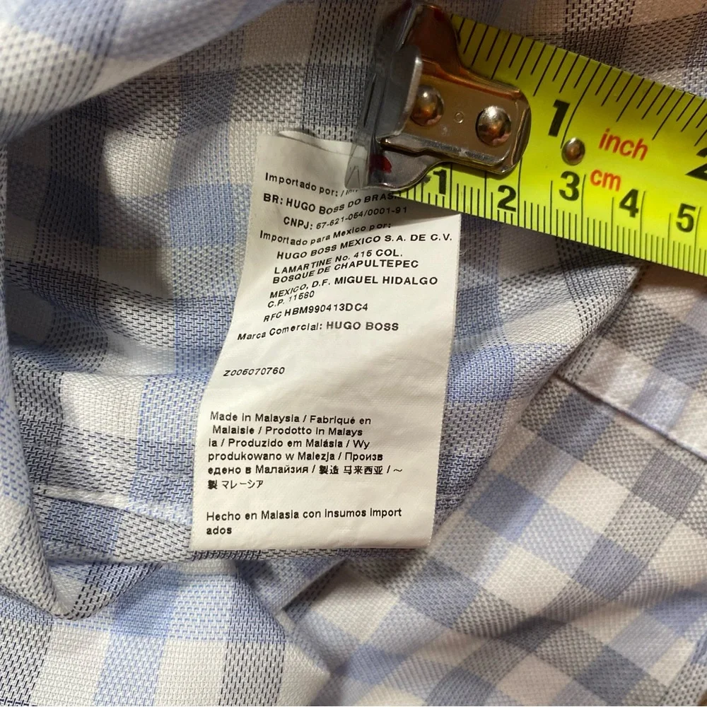 Hugo Boss Men's Dress Shirt Checkered Long Sleeve 16 1/2 34/35 Sharp Fit Blue - Picture 14 of 16